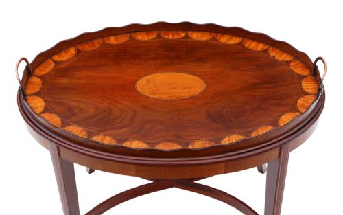 fig 1. Edwardian mahogany and satin walnut tray on stand coffee table