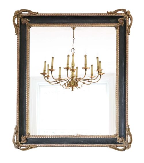 Large Gilt and Black 19th Century Overmantle Mirror