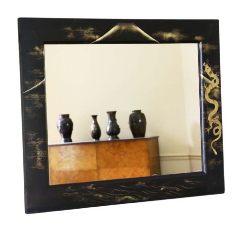 fig 1. Large pair of black lacquer Japanese decorated wall mirrors