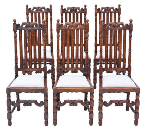 Set of 6 Charles II Style Oak Dining Chairs