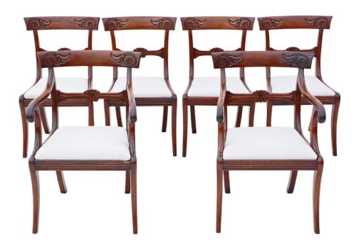 Set of Six (4 +2) Regency Cuban Mahogany Dining Chairs