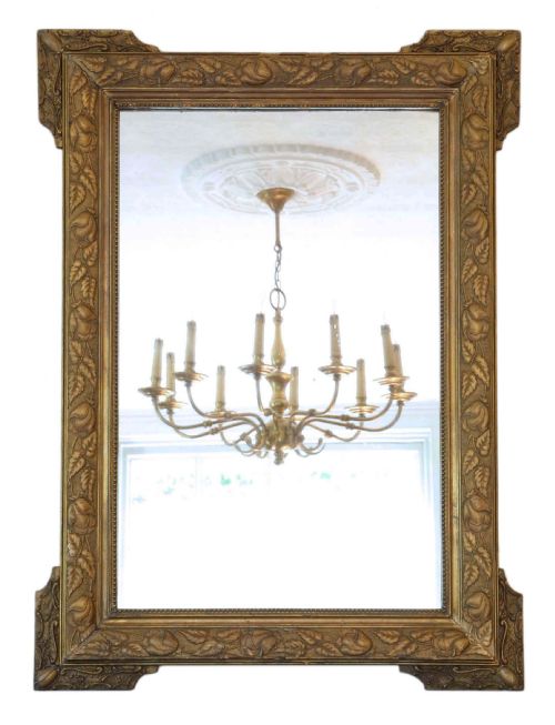 LARGE GILT WALL MIRROR OVERMANTLE 19TH CENTURY
