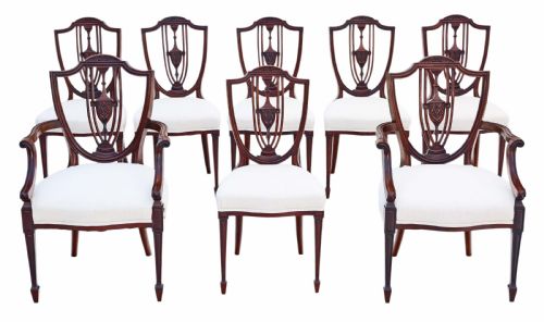 Set of 8 (6+2) 19th Century Mahogany Dining Chairs Shield Back