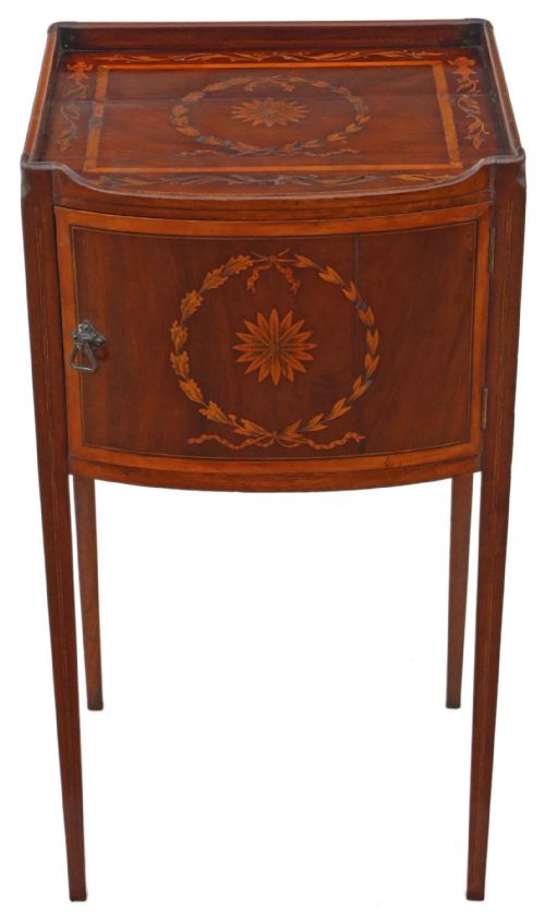 Georgian Tray Top Mahogany Marquetry Bedside Table