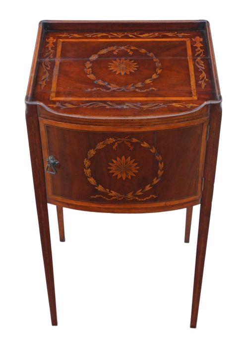 fig 1. Georgian tray top mahogany marquetry bedside table