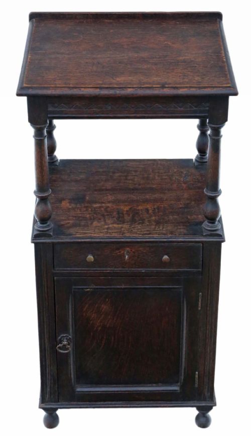 Carved Oak Washstand Bedside Table