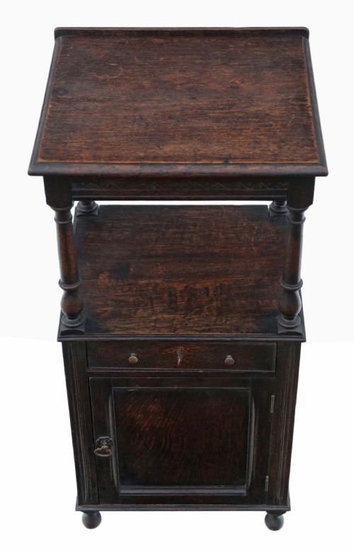 fig 1. Carved oak washstand bedside table