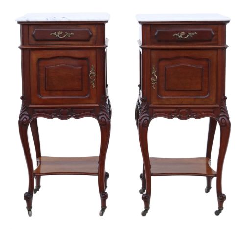 fig 1. Pair of French marble top bedside tables