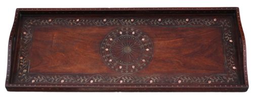 Brass and Copper Inlaid Padauk Eastern Serving Tray