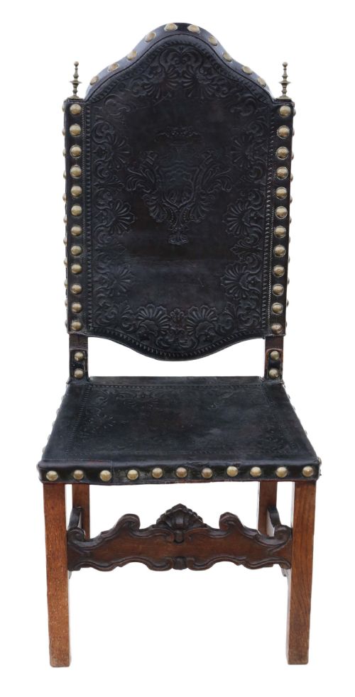 PORTUGUESE OAK AND LEATHER CHAIR - ADDITIONAL PHOTO 1