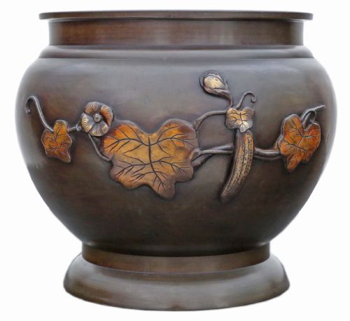 Oriental Japanese Bronze Mixed Metal Jardinière Meiji Period