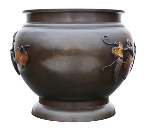 fig 1. Oriental Japanese bronze mixed metal Jardinière Meiji Period