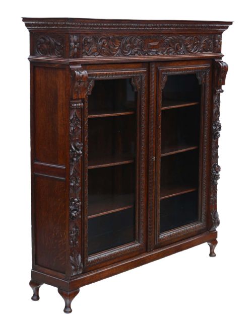 fig 1. 19th Century carved oak glazed bookcase