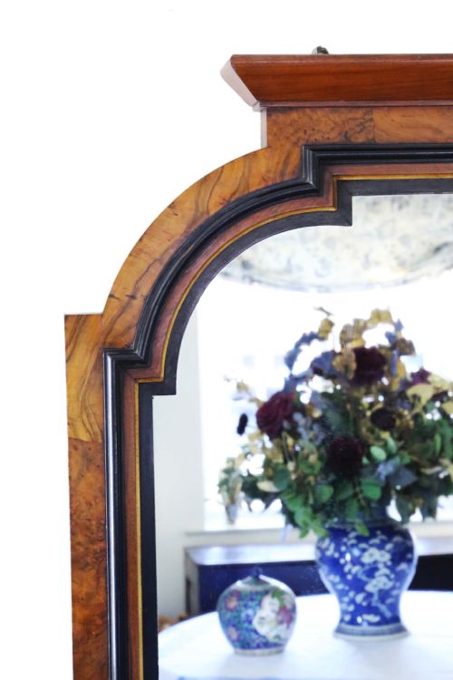 fig 1. Very large Aesthetic burr walnut and ebonised wall overmantle mirror 