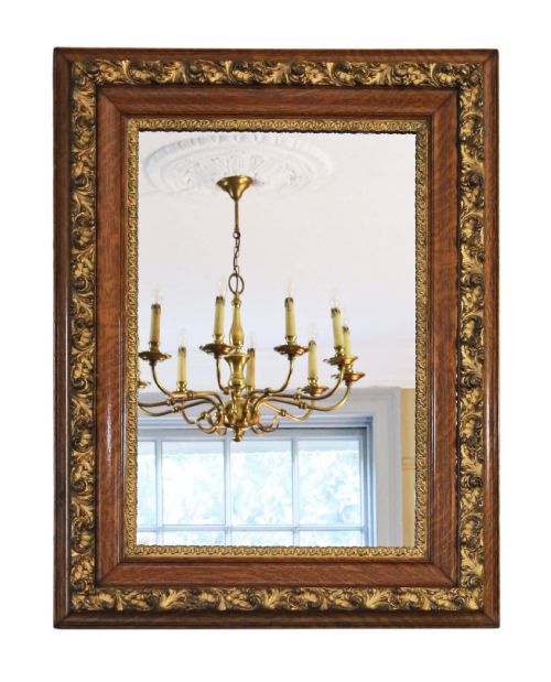 Large Oak and Gilt Overmantle Wall Mirror