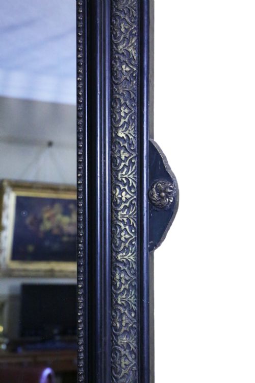 19TH CENTURY LARGE EBONISED AND GILT WALL OVERMANTLE MIRROR - ADDITIONAL PHOTO 3