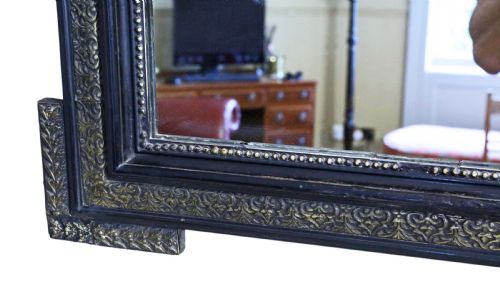 19TH CENTURY LARGE EBONISED AND GILT WALL OVERMANTLE MIRROR - ADDITIONAL PHOTO 7