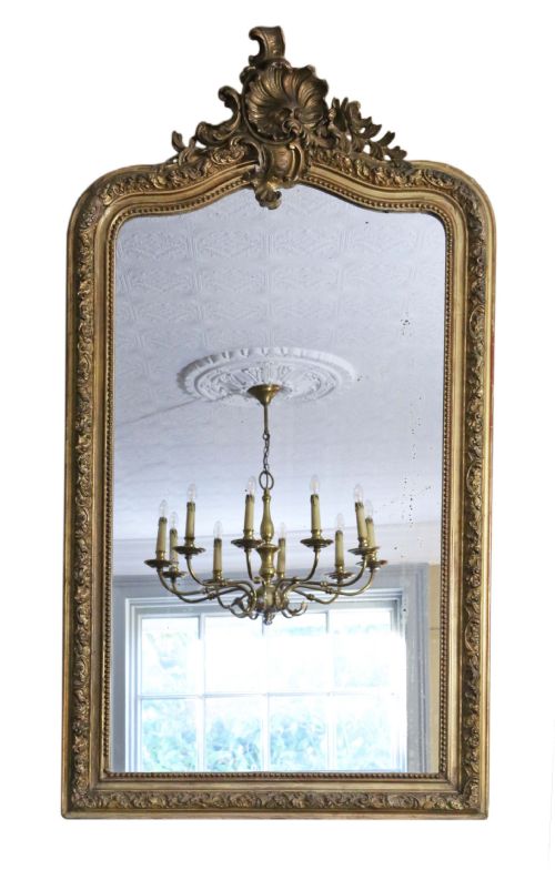 19TH CENTURY LARGE GILT WALL OVERMANTLE MIRROR