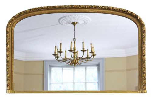 Very Large Wide Gilt Overmantle Mirror 19th Century
