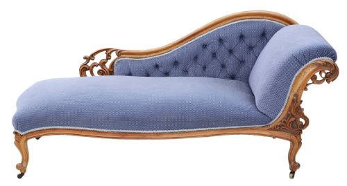 Victorian Carved Walnut Chaise Longue Sofa