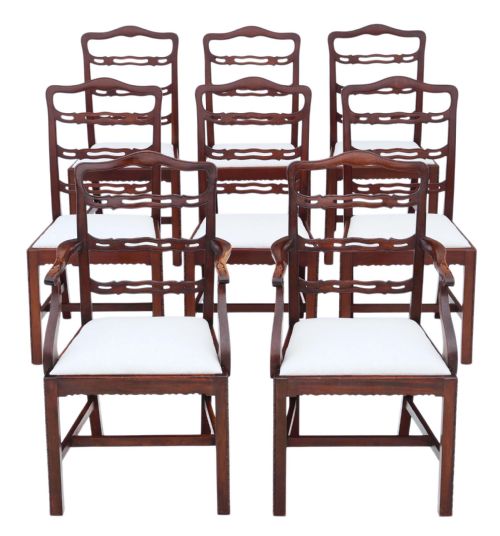 Set of 8 (6 + 2) Georgian Revival Mahogany Dining Chairs