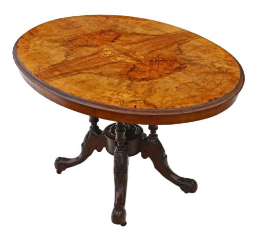 Victorian Burr Walnut Marquetry Oval Loo Breakfast Table