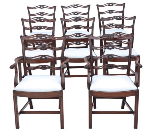 Set of 8 (6 + 2) Georgian Revival Mahogany Dining Chairs