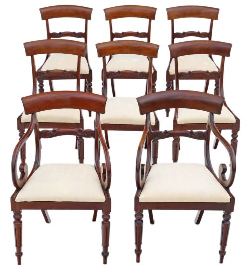 Antique Fine Quality Set of 8 (6 Plus 2) Regency William IV Mahogany Dining Chairs C1830