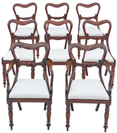 Antique Fine Quality Set of 8 (6 Plus 2) Victorian Balloon Back Mahogany Dining Chairs C1840