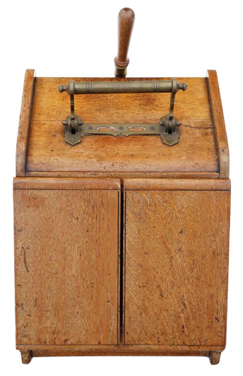 fig 1. ANTIQUE QUALITY OAK PERDONIUM COAL SCUTTLE BOX C1900