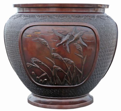 fig 1. ANTIQUE FINE QUALITY LARGE ORIENTAL JAPANESE BRONZE JARDINIÈRE PLANTER MEIJI PERIOD 19TH CENTURY