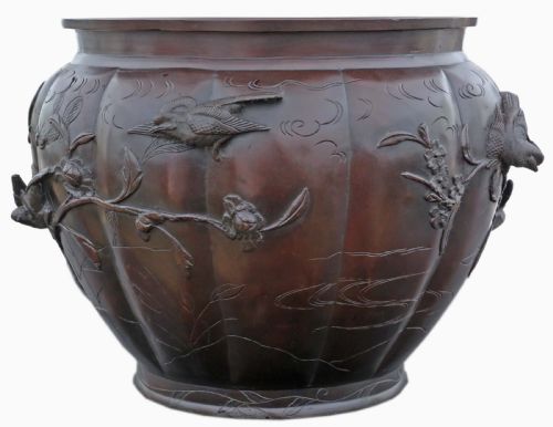 Antique Oriental Japanese Large Fine Quality Bronze Jardinière Planter Meiji Period 19th Century