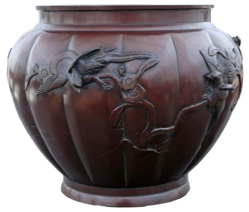 fig 1. ANTIQUE ORIENTAL JAPANESE LARGE FINE QUALITY BRONZE JARDINIÈRE PLANTER MEIJI PERIOD 19TH CENTURY