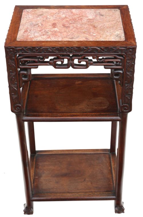 ANTIQUE FINE QUALITY 19TH CENTURY CHINESE HARDWOOD AND MARBLE BEDSIDE SIDE TABLE