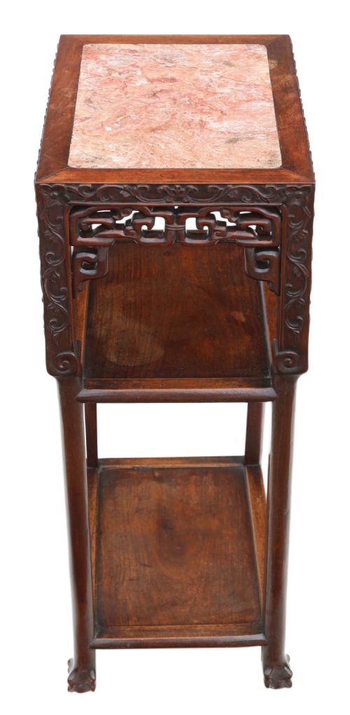 ANTIQUE FINE QUALITY 19TH CENTURY CHINESE HARDWOOD AND MARBLE BEDSIDE SIDE TABLE - ADDITIONAL PHOTO 1