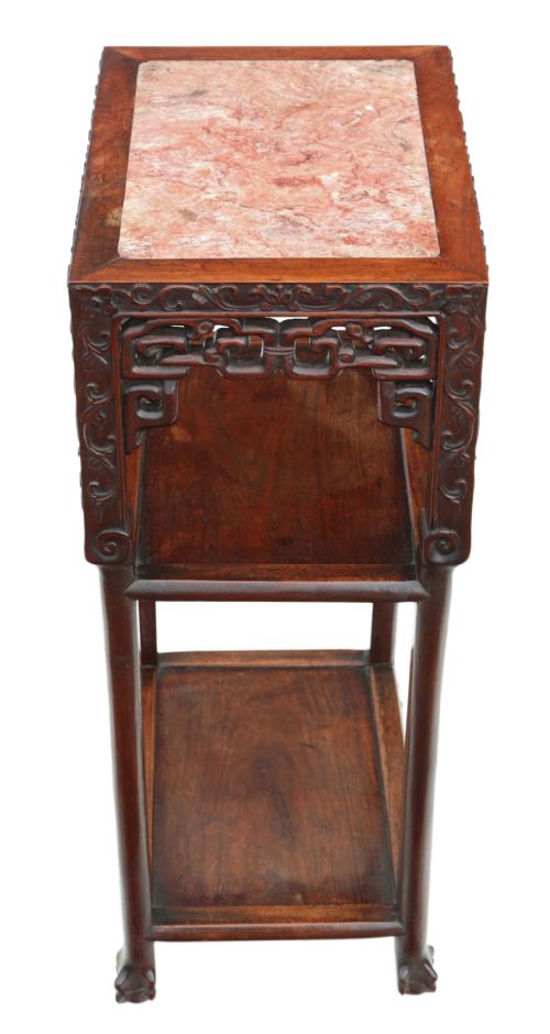 ANTIQUE FINE QUALITY 19TH CENTURY CHINESE HARDWOOD AND MARBLE BEDSIDE SIDE TABLE - ADDITIONAL PHOTO 2