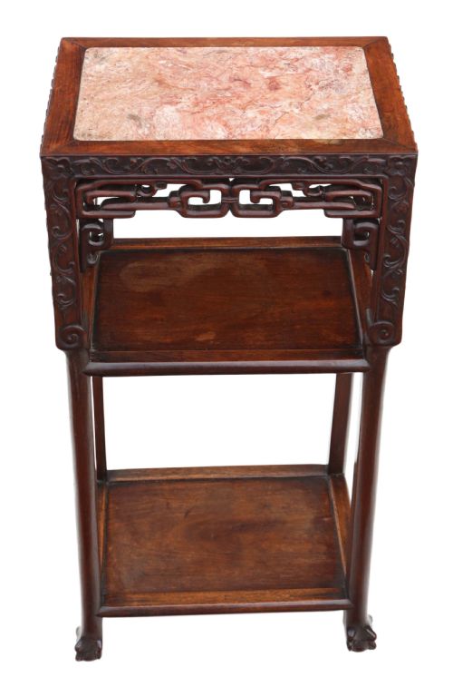 ANTIQUE FINE QUALITY 19TH CENTURY CHINESE HARDWOOD AND MARBLE BEDSIDE SIDE TABLE - ADDITIONAL PHOTO 3