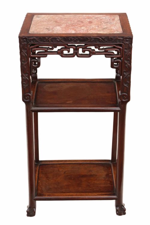 ANTIQUE FINE QUALITY 19TH CENTURY CHINESE HARDWOOD AND MARBLE BEDSIDE SIDE TABLE - ADDITIONAL PHOTO 4