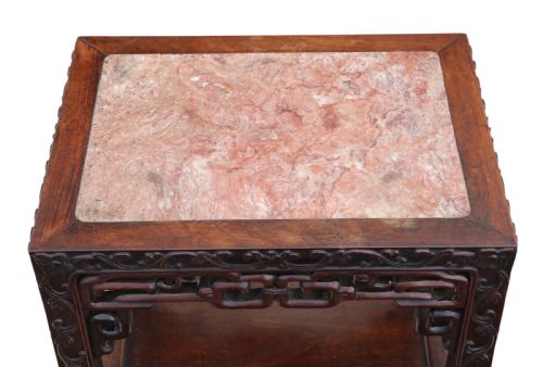 ANTIQUE FINE QUALITY 19TH CENTURY CHINESE HARDWOOD AND MARBLE BEDSIDE SIDE TABLE - ADDITIONAL PHOTO 5