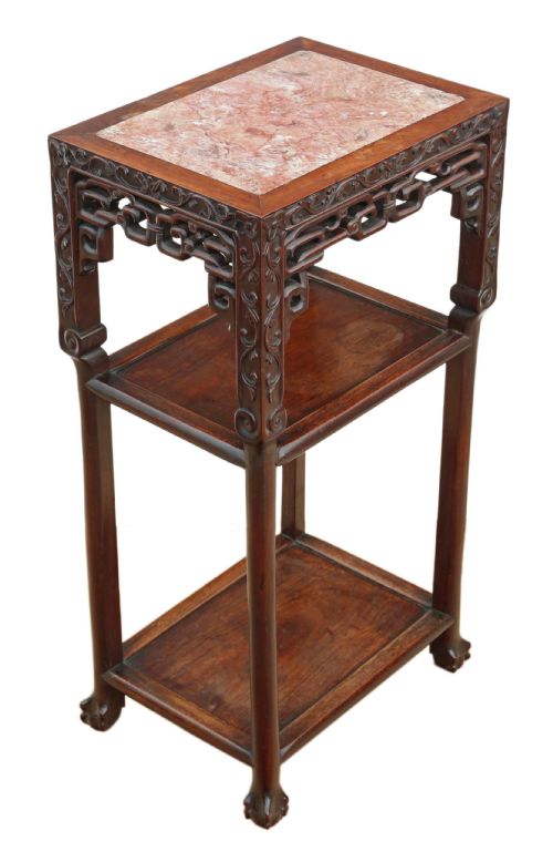ANTIQUE FINE QUALITY 19TH CENTURY CHINESE HARDWOOD AND MARBLE BEDSIDE SIDE TABLE - ADDITIONAL PHOTO 7