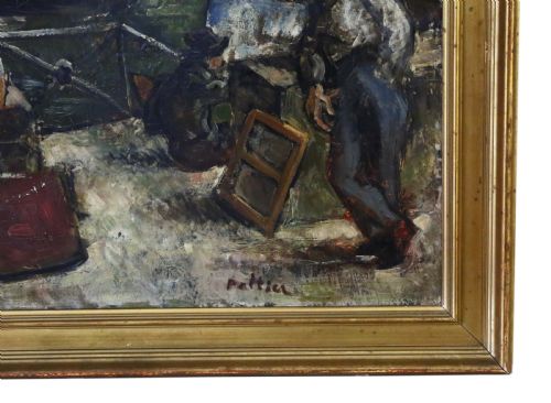 LARGE OIL ON CANVAS PAINTING ARTWORK BY PIERRE PELTIER 1927 VINTAGE ANTIQUE CITYSCAPE - ADDITIONAL PHOTO 5