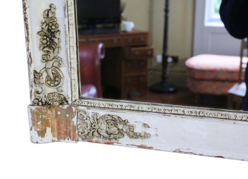 ANTIQUE LARGE QUALITY FRENCH WHITECREAM OVERMANTLE MIRROR 19TH CENTURY - ADDITIONAL PHOTO 4