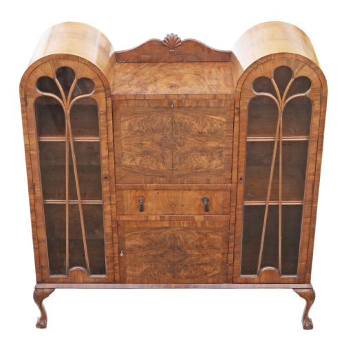 fig 1. ANTIQUE QUALITY WALNUT ART DECO C1920 BUREAU BOOKCASE