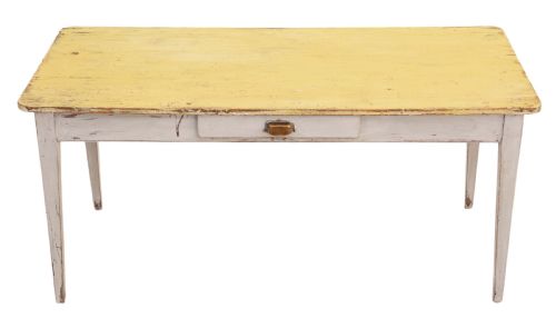 Antique French Pine and Fruitwood Kitchen Table C1920 with Drawer