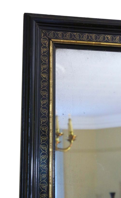 fig 1. ANTIQUE 19TH CENTURY LARGE QUALITY EBONISED AND GILT OVERMANTLE MIRROR