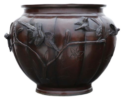 Antique Large Fine Quality Oriental Japanese Bronze  Planter Censor Meiji Period 19th Century
