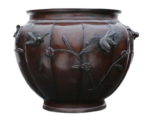 fig 1. ANTIQUE LARGE FINE QUALITY ORIENTAL JAPANESE BRONZE  PLANTER CENSOR MEIJI PERIOD 19TH CENTURY
