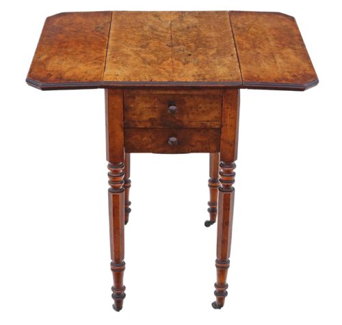 ANTIQUE FINE QUALITY VICTORIAN 19TH CENTURY C1880 BURR WALNUT DROP LEAF WORK TABLE - ADDITIONAL PHOTO 4