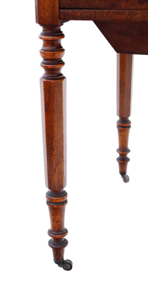 ANTIQUE FINE QUALITY VICTORIAN 19TH CENTURY C1880 BURR WALNUT DROP LEAF WORK TABLE - ADDITIONAL PHOTO 6