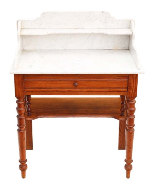 Antique Fine Quality Pitch Pine and Marble Wash Stand C1900 Compact Proportions